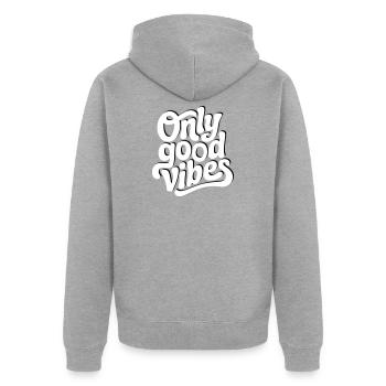 Conception de lettrage à la main Positive Vibes - Veste à capuche bio Premium Unisexe - gris chiné - Dos - Nico (187cm)
