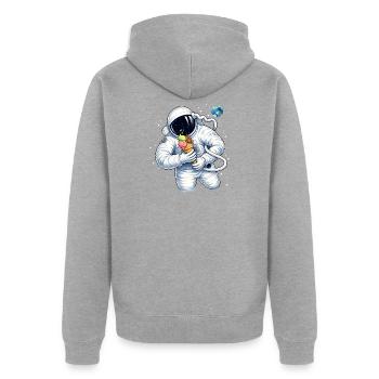 Astronaut mit Eiscreme im Weltall  - Unisex Premium Bio Zip Hoodie - Grau meliert - Hinten - Nico (187cm)