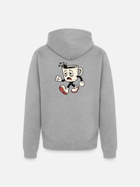 Müder Kaffeebecher Cartoon - Unisex Premium Bio Zip Hoodie - Grau meliert