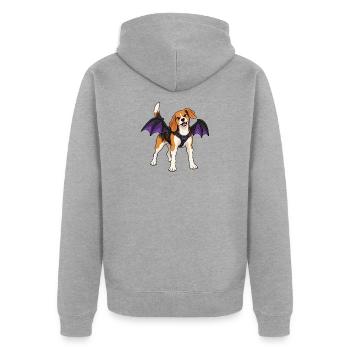 Beagle-Riemen an einem Paar Fledermausflügel - Unisex Premium Bio Zip Hoodie - Grau meliert - Hinten - Nico (187cm)