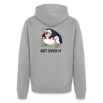 Süßer Pinguin Cartoon lustig Hürdenlaufen - Unisex Premium Bio Zip Hoodie - Grau meliert - Hinten - Nico (187cm)