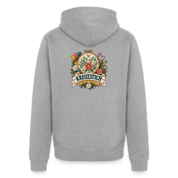 Kreuzstich – Kopf aus Faden an - Unisex Premium Bio Zip Hoodie - Grau meliert - Hinten - Nico (187cm)