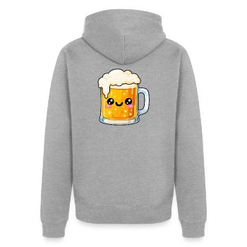 Kawaii Bierkrug Jubel - Unisex Premium Bio Zip Hoodie - Grau meliert - Hinten - Nico (187cm)