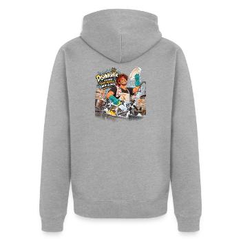 Hero Dishwasher Grüne Handschuhe - Unisex Premium Bio Zip Hoodie - Grau meliert - Hinten - Nico (187cm)