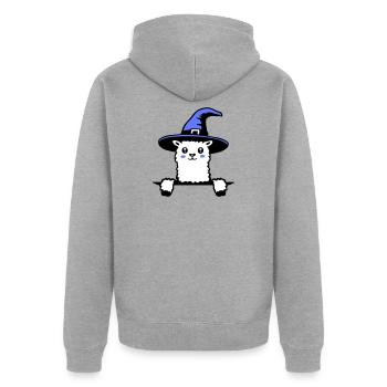 Llama Wizard Cute Look Magical Witch Hat Cute - Unisex Premium Organic Zip Hoodie - heather grey - Back - Nico (187cm)