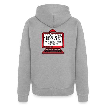 Silent Night Gaming Night All Calm Screens Bright - Unisex Premium Bio Zip Hoodie - Grau meliert - Hinten - Nico (187cm)