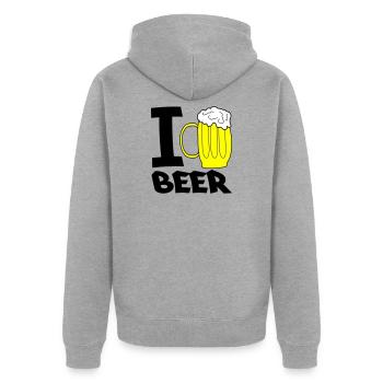 Croquis de chope de chope de bière jaune - Veste à capuche bio Premium Unisexe - gris chiné - Dos - Nico (187cm)