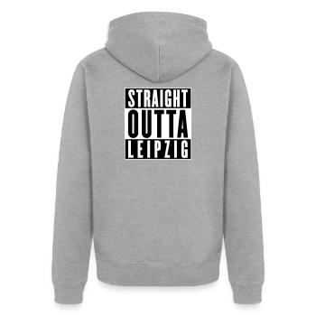 Straight outta Leipzig (Farben änderbar) - Unisex Premium Bio Zip Hoodie - Grau meliert - Hinten - Nico (187cm)