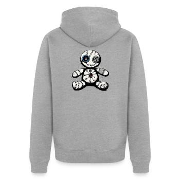 Voodoo Puppe  - Unisex Premium Bio Zip Hoodie - Grau meliert - Hinten - Nico (187cm)