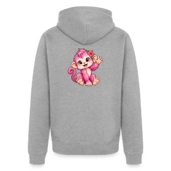 Kawaii-rosa Affe mit tropischer Blume - Unisex Premium Bio Zip Hoodie - Grau meliert - Hinten - Nico (187cm)