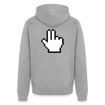 Maushand 2 Finger - Unisex Premium Bio Zip Hoodie - Grau meliert - Hinten - Nico (187cm)