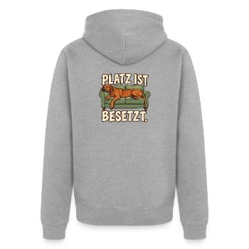 Ridgeback auf dem Sofa – Platz ist besetzt - Unisex Premium Bio Zip Hoodie - Grau meliert - Hinten - Nico (187cm)