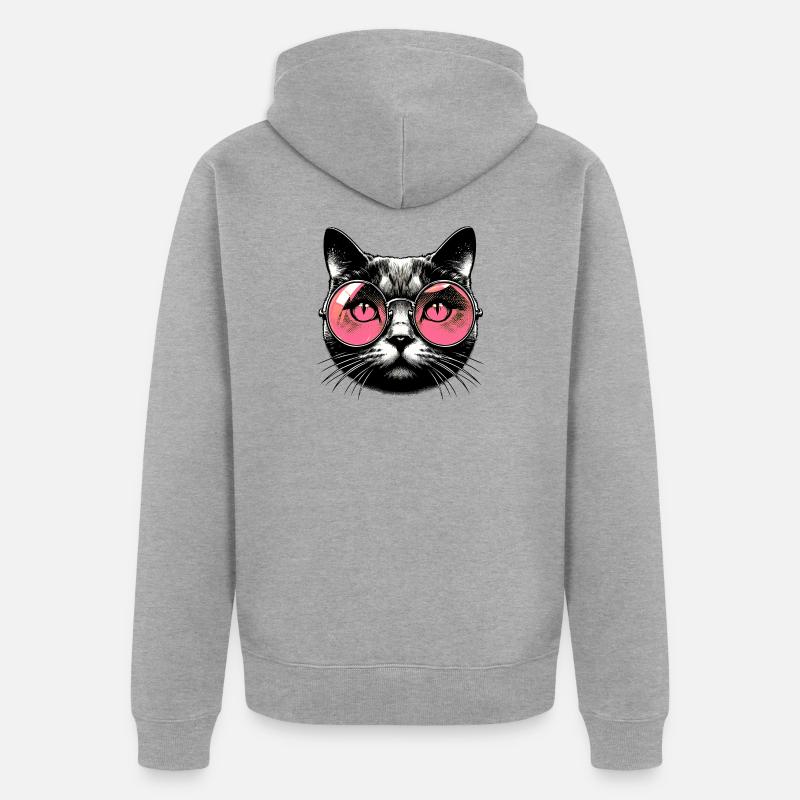 Le Chat avec des lunettes - Veste à capuche bio Premium Unisexe - gris chiné