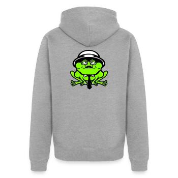 Frog Sir Mr. Rich Gangster Glasses Hat Tie - Unisex Premium Organic Zip Hoodie - heather grey - Back - Nico (187cm)