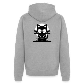 Zen Katze Meditation Minimal Design - Unisex Premium Bio Zip Hoodie - Grau meliert - Hinten - Nico (187cm)