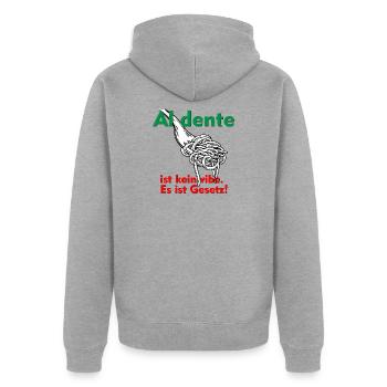 Al dente ist kein Vibe. Das ist Gesetz! - Unisex Premium Bio Zip Hoodie - Grau meliert - Hinten - Nico (187cm)