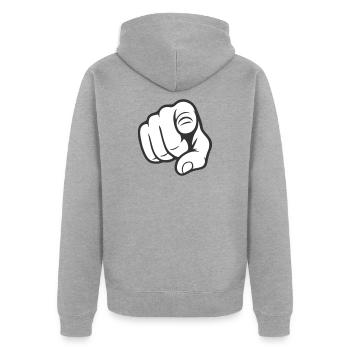 Pointer du doigt Tu gesticules Design d’autocollants - Veste à capuche bio Premium Unisexe - gris chiné - Dos - Nico (187cm)