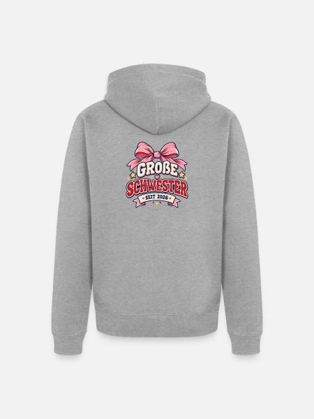 Große Schwester 2026 - Unisex Premium Bio Zip Hoodie - Grau meliert