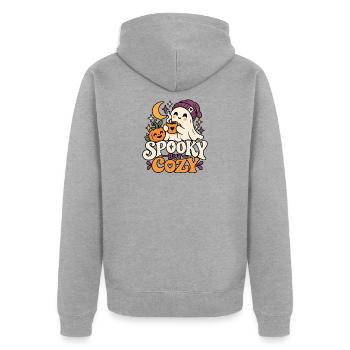 Spooky but Cozy Niedliches Halloween Geist Design - Unisex Premium Bio Zip Hoodie - Grau meliert - Hinten - Nico (187cm)