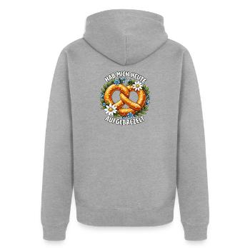 Aufgebrezelt - Unisex Premium Bio Zip Hoodie - Grau meliert - Hinten - Nico (187cm)