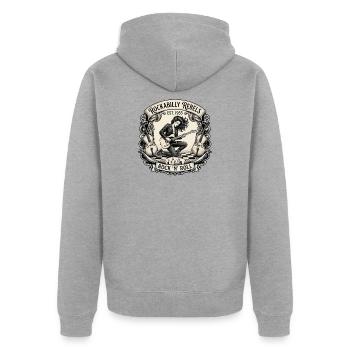 Rockabilly Rebellen 1955 Motiv - Unisex Premium Bio Zip Hoodie - Grau meliert - Hinten - Nico (187cm)