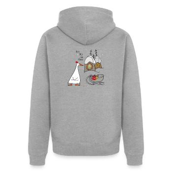 Weihnachtliche Gans  - Unisex Premium Bio Zip Hoodie - Grau meliert - Hinten - Nico (187cm)