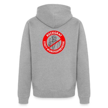 Backbone instead of sausage eating! DESIRED COLORS Comic - Unisex Premium Organic Zip Hoodie - heather grey - Back - Nico (187cm)