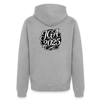Jga 2025 Enterrement de vie de garçon - Veste à capuche bio Premium Unisexe - gris chiné - Dos - Nico (187cm)