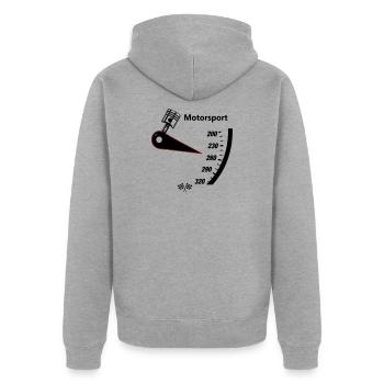 Motorsport Tacho - Unisex Premium Bio Zip Hoodie - Grau meliert - Hinten - Nico (187cm)
