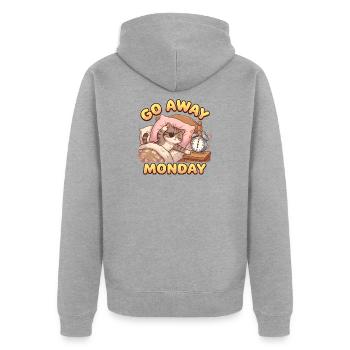 Go Away Monday – Müde Kater Morgenmuffel Design - Unisex Premium Bio Zip Hoodie - Grau meliert - Hinten - Nico (187cm)