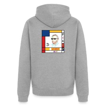 Retro-Mondrian-Porträt Samstag - Unisex Premium Bio Zip Hoodie - Grau meliert - Hinten - Nico (187cm)