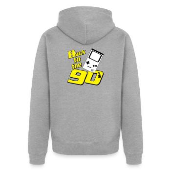 90er Party , Mottoparty , 90er Retrogame (25) - Unisex Premium Bio Zip Hoodie - Grau meliert - Hinten - Nico (187cm)