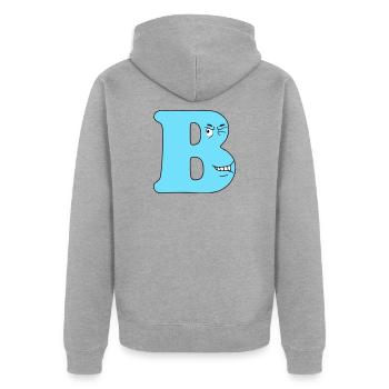 B - Unisex Premium Bio Zip Hoodie - Grau meliert - Hinten - Nico (187cm)