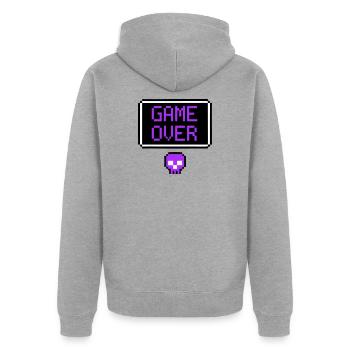 Game Over Skull Pixel Art - Unisex Premium Organic Zip Hoodie - heather grey - Back - Nico (187cm)