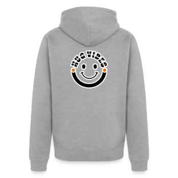 Cercle d’ambiance minimaliste moderne avec câlins – Courbe de sourire - Veste à capuche bio Premium Unisexe - gris chiné - Dos - Nico (187cm)