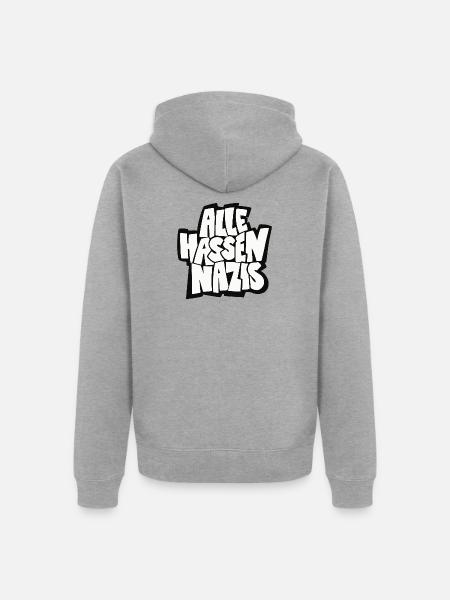 Alle_hassen_Nazis_sw - Unisex Premium Bio Zip Hoodie - Grau meliert