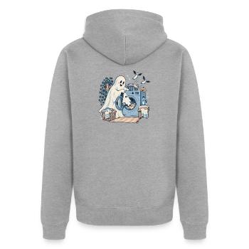 Geisterhafter Waschtag - Unisex Premium Bio Zip Hoodie - Grau meliert - Hinten - Nico (187cm)