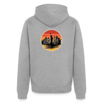 Sunset Liberty Skyline - Unisex Premium Organic Zip Hoodie - heather grey - Back - Nico (187cm)