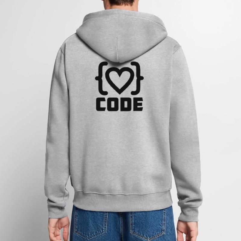 Heart programmer code logo with text CODE Unisex Premium Organic Zip Hoodie