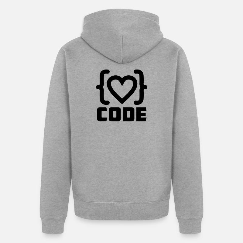 Herzprogrammierer Code Logo mit Text CODE - Unisex Premium Bio Zip Hoodie - Grau meliert