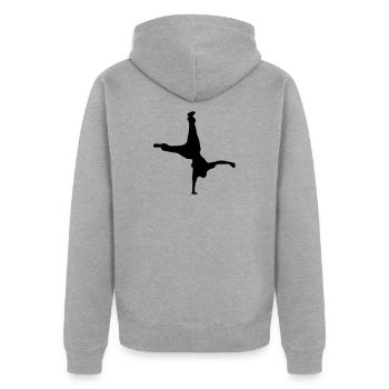 WPF Handstand - Unisex Premium Organic Zip Hoodie - heather grey - Back - Nico (187cm)