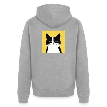 Minimalist Black and White Cat - Unisex Premium Organic Zip Hoodie - heather grey - Back - Nico (187cm)