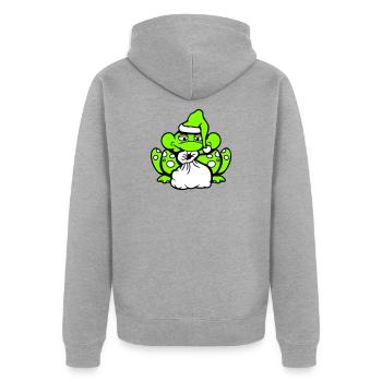 Frosch Weihnachtsmann Weihnachten Mütze Geschenk - Unisex Premium Bio Zip Hoodie - Grau meliert - Hinten - Nico (187cm)