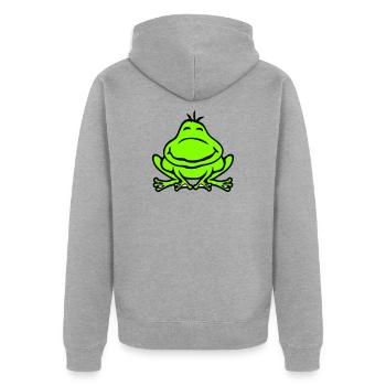 Frosch Kröte lächelt lustig Comic glücklich süß - Unisex Premium Bio Zip Hoodie - Grau meliert - Hinten - Nico (187cm)