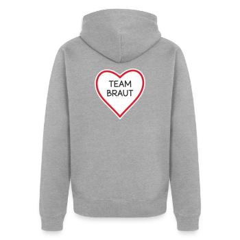 HerzTeam Brautdesign - Unisex Premium Bio Zip Hoodie - Grau meliert - Hinten - Nico (187cm)