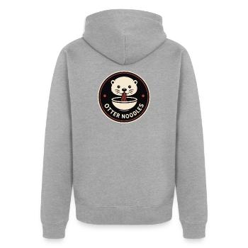 Otter Noodles Emblem – Minimal Streetwear Badge - Unisex Premium Bio Zip Hoodie - Grau meliert - Hinten - Nico (187cm)
