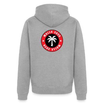 Malle 2026 Palm Tree Circle - Unisex Premium Organic Zip Hoodie - heather grey - Back - Nico (187cm)