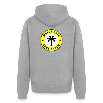 Malle 2026 Palm Tree Circle - Unisex Premium Organic Zip Hoodie - heather grey - Back - Nico (187cm)