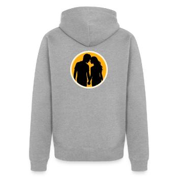 Couple Silhouette Amour Romance Petit ami de la Saint-Valentin - Veste à capuche bio Premium Unisexe - gris chiné - Dos - Nico (187cm)