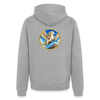 Pegasus über dem Hügel - Unisex Premium Bio Zip Hoodie - Grau meliert - Hinten - Nico (187cm)